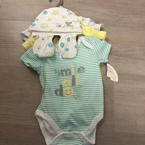 Striped Baby Bodysuit - Teal and White